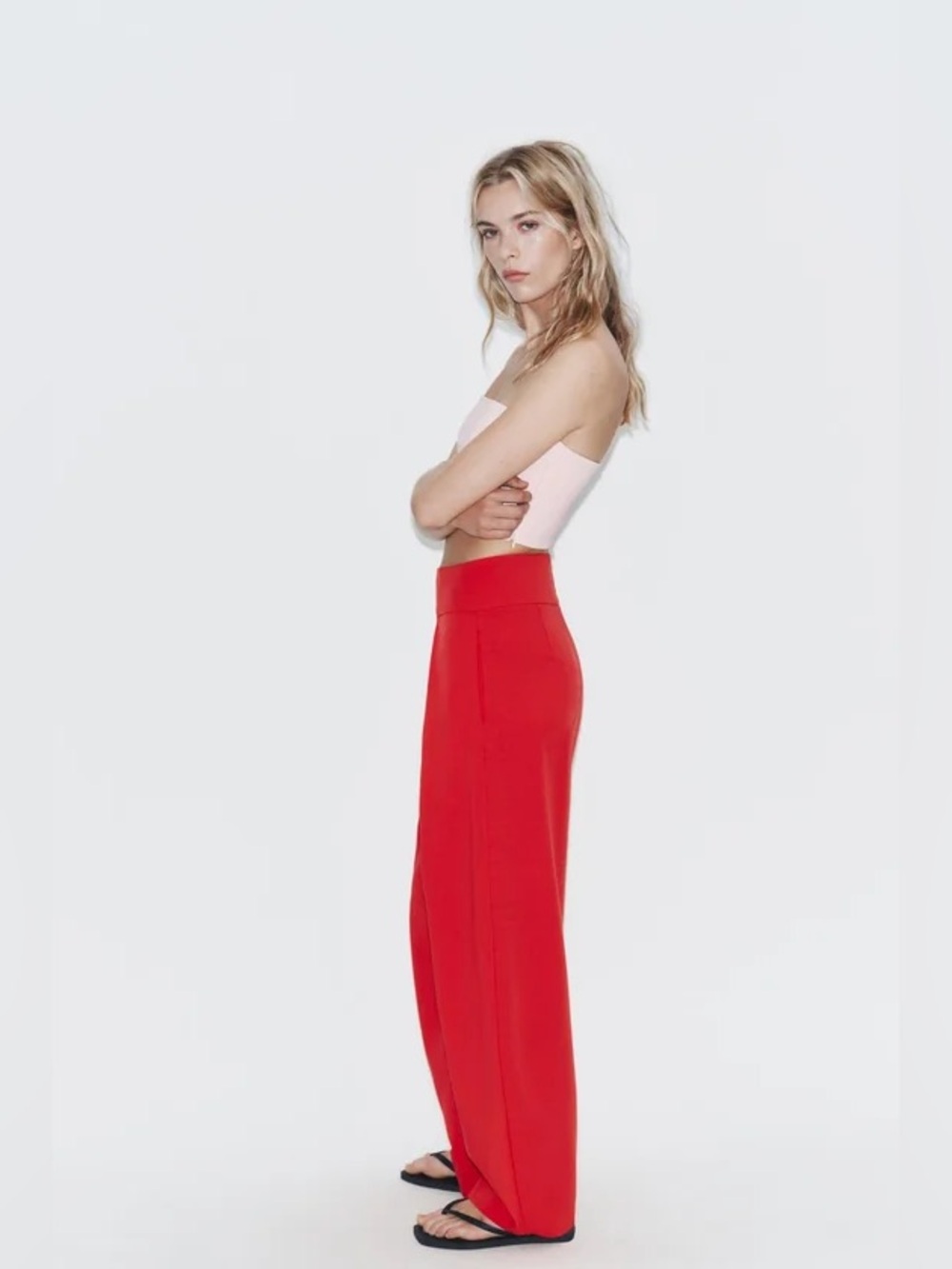 Zara Red High-Waist Wide Leg Pants. POP - Picture 6 of 15